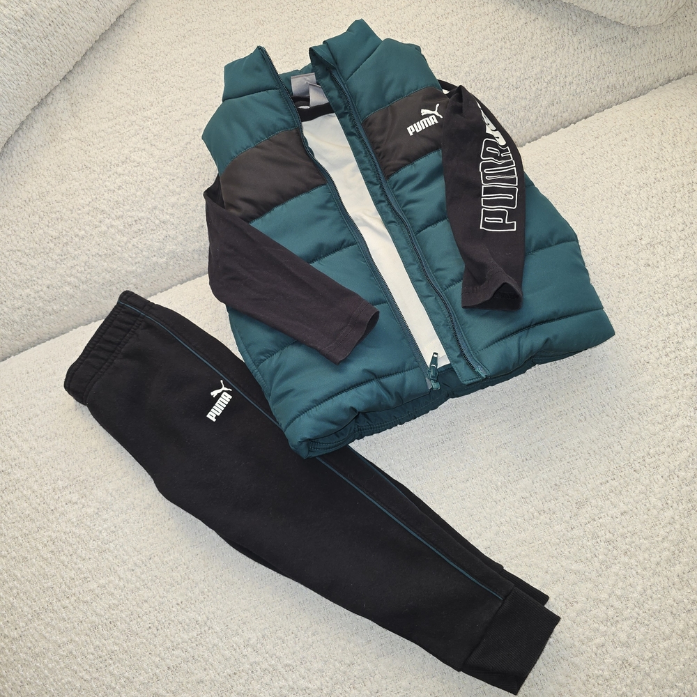 Puma Kids Green and Black Puffer Jacket Set